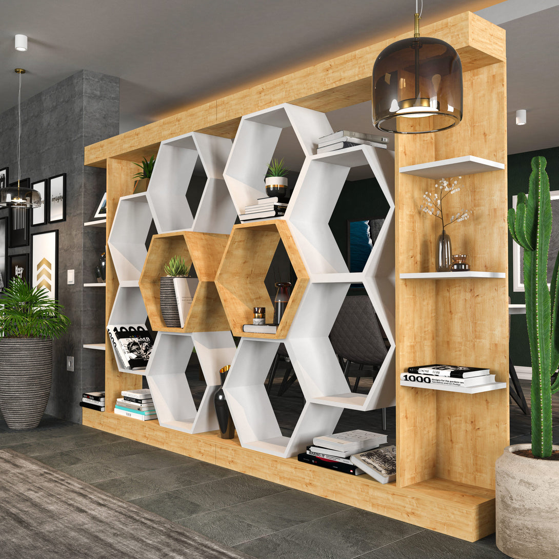 könyvespolc Sueno - White, Oak-VASBÚTOR