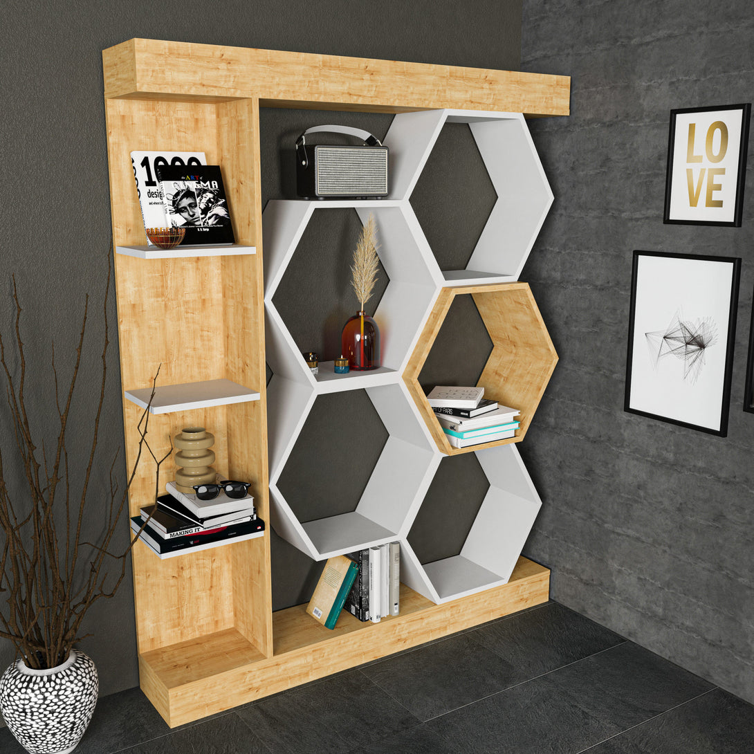 könyvespolc Sueno - White, Oak-VASBÚTOR