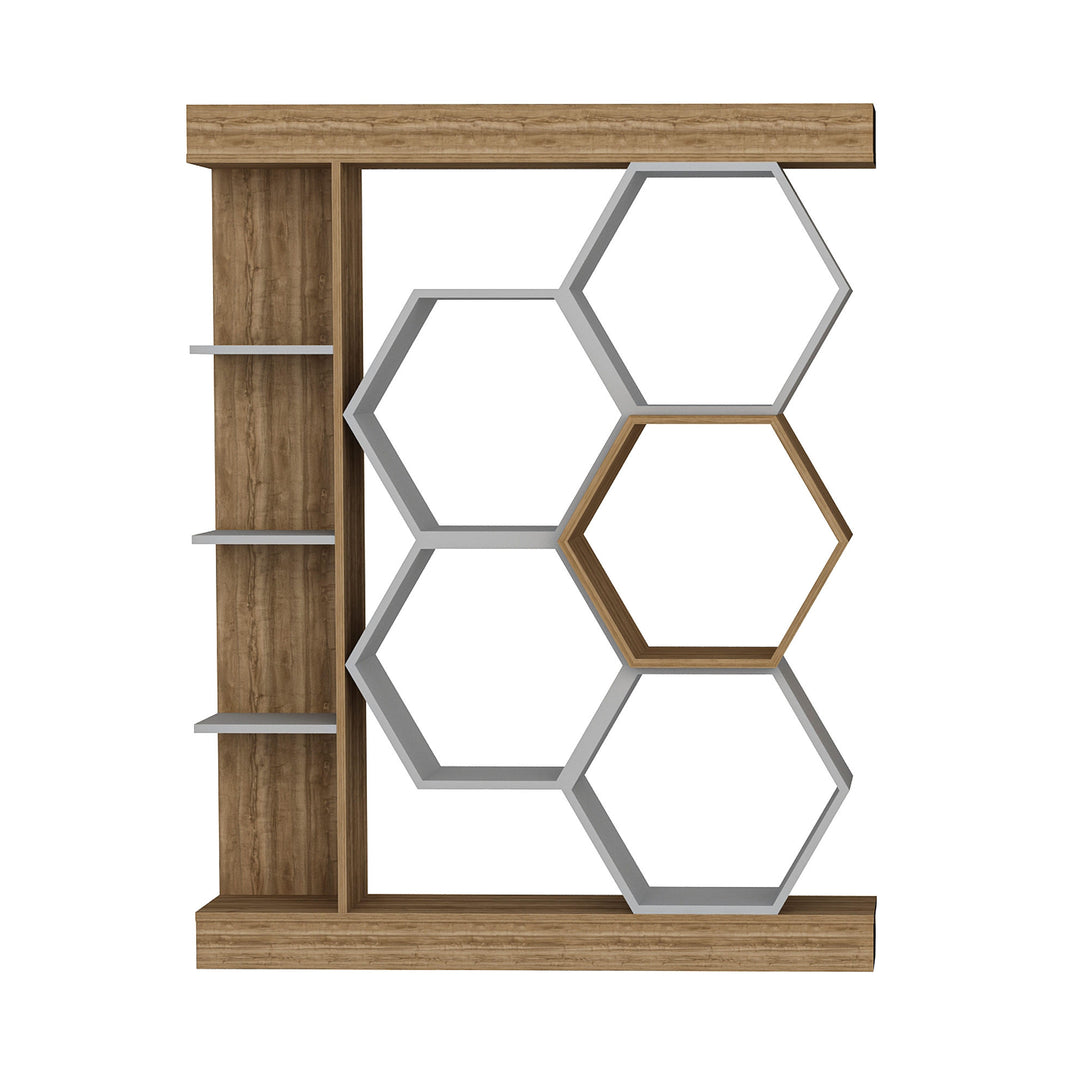 könyvespolc Sueno - White, Walnut-VASBÚTOR