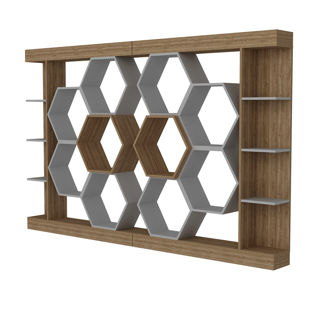 könyvespolc Sueno - White, Walnut-VASBÚTOR