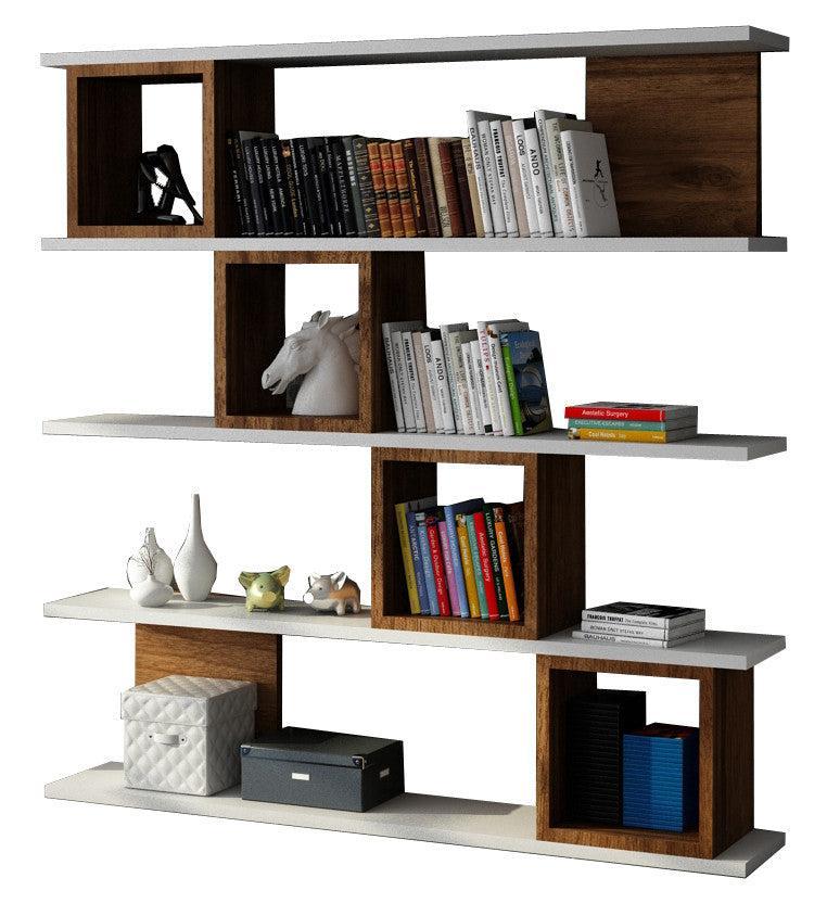 könyvespolc Wind - White, Walnut-VASBÚTOR