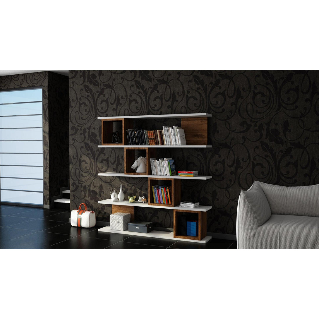 könyvespolc Wind - White, Walnut-VASBÚTOR