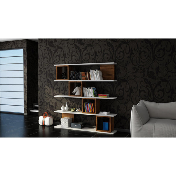 könyvespolc Wind - White, Walnut-VASBÚTOR