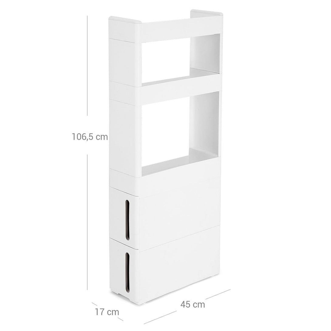 műanyag tároló fiókok kekkel, tárolókocsi 2 fiókkal, 45x17x106,5 cm, fehér-VASBÚTOR