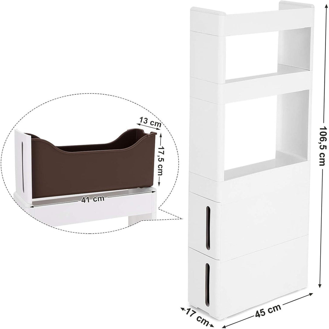 műanyag tároló fiókok kekkel, tárolókocsi 2 fiókkal, 45x17x106,5 cm, fehér-VASBÚTOR