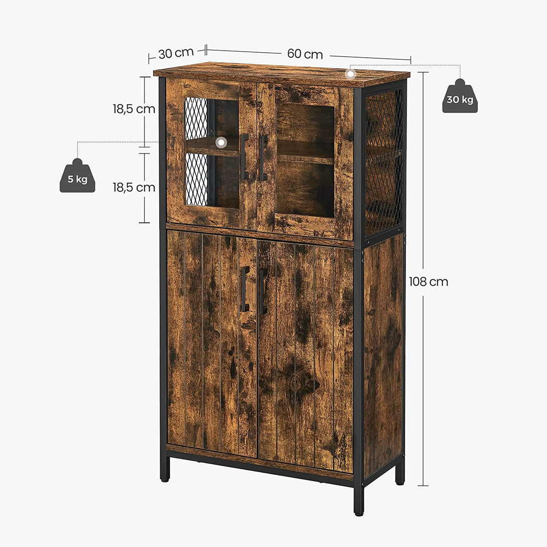 tárolószekrény, többcélú szekrény 60 x 108 x 30 cm, rusztikus barna és fekete-VASBÚTOR