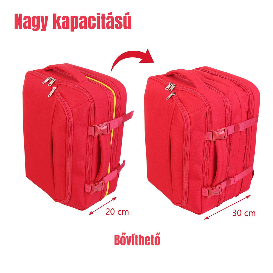 BONTOUR FlexiGo Bővíthető Utazó Hátizsák, WizzAir méretű 40x30x20cm kézipoggyász, Piros Színben-VASBÚTOR