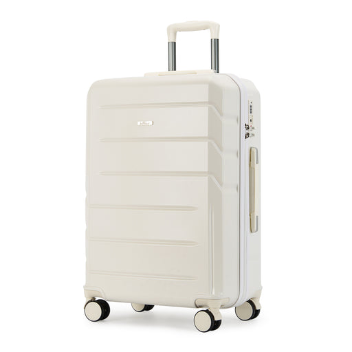 BONTOUR “SPINNER” 2 db-os Bőrönd Szett (S+M), Duplakerekes Gurulós bőrönd TSA zárral, Fehér-VASBÚTOR