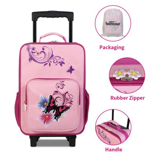 BONTOUR Vászon Gyermekbőrönd 2 Kerékkel ajándék tornazsákkal, Pillangó mintával-VASBÚTOR