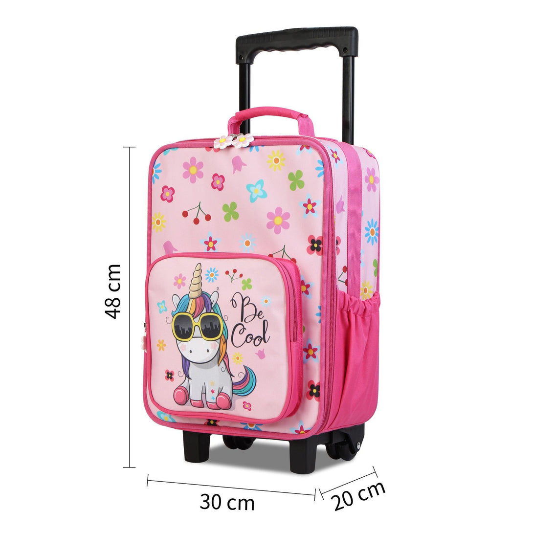 BONTOUR Vászon Gyermekbőrönd 2 Kerékkel ajándék tornazsákkal, Unikornis Mintával-VASBÚTOR