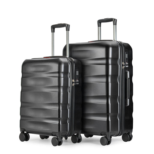 BONTOUR “Wave” 2 db-os Bőrönd Szett(S+M), Duplakerekes Gurulós bőrönd TSA zárral, Fekete-VASBÚTOR