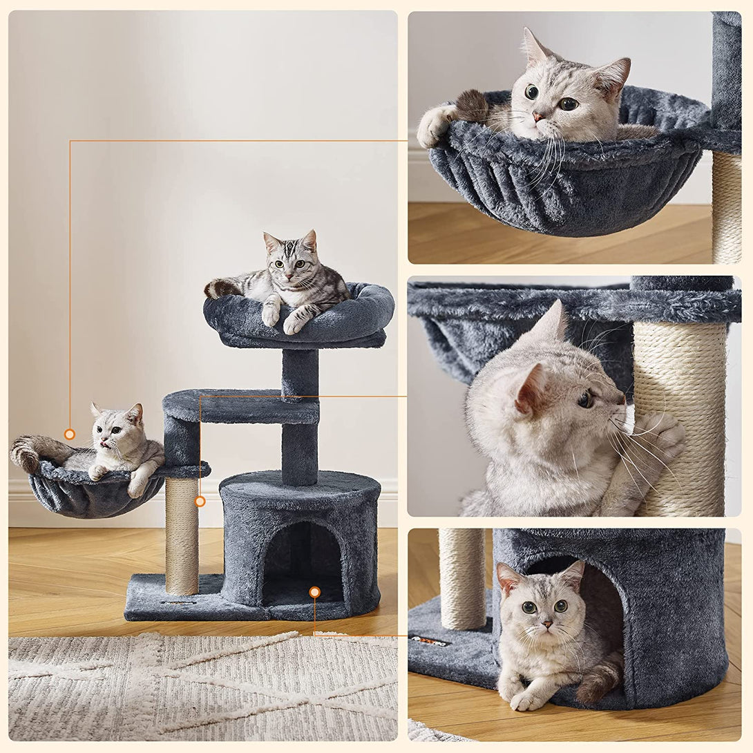 Macska kaparó, kis macska torony, cica kaparóoszlop, 68 cm, füstszürke FEANDREA-VASBÚTOR