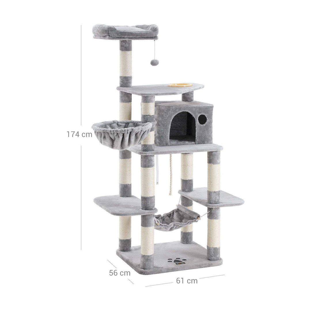 Macska kaparófa, Többszintu macskabútor 164cm magas, világosszürke | FEANDREA-VASBÚTOR